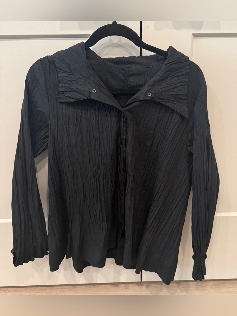 Babette Crinkled Long Sleeve Button Up Top